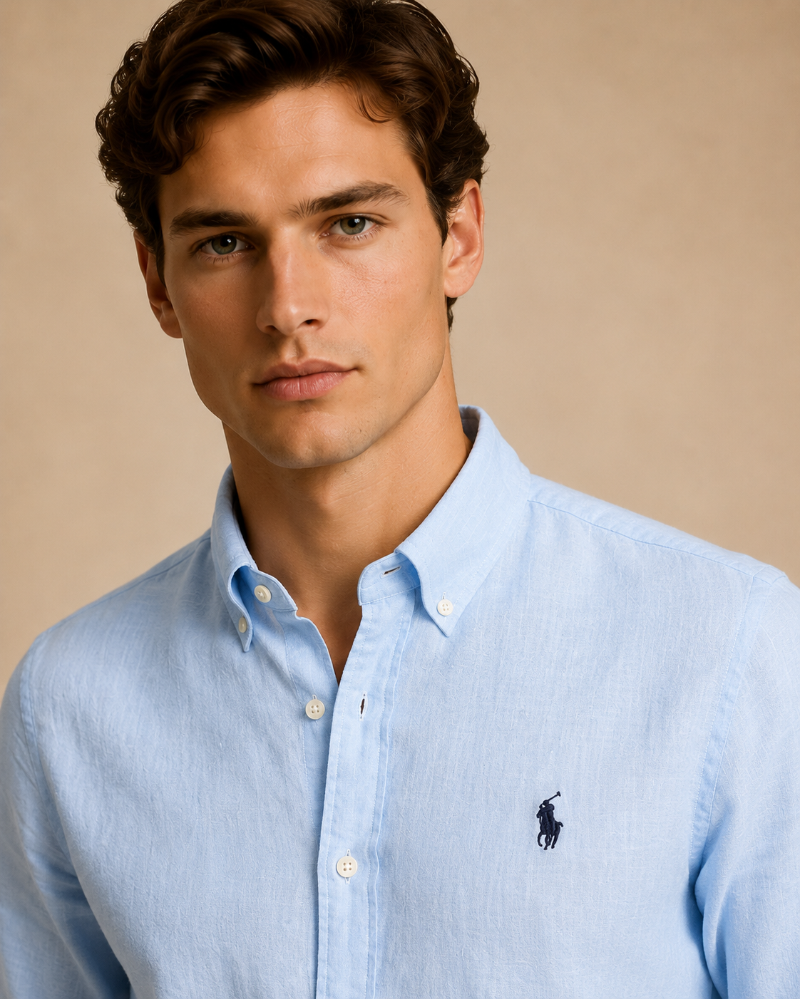 RL Custom Fit Linen Shirt Sky Blue