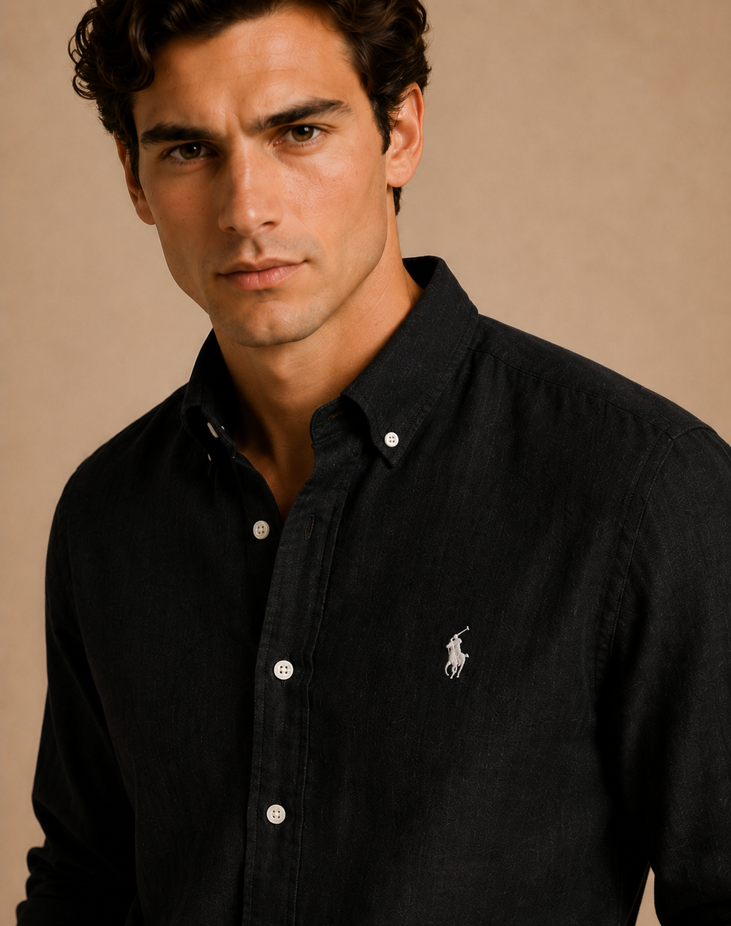 RL Custom Fit Linen Shirt Black