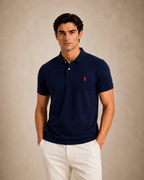 The Iconic Custom Slim Fit Mesh Navy Polo