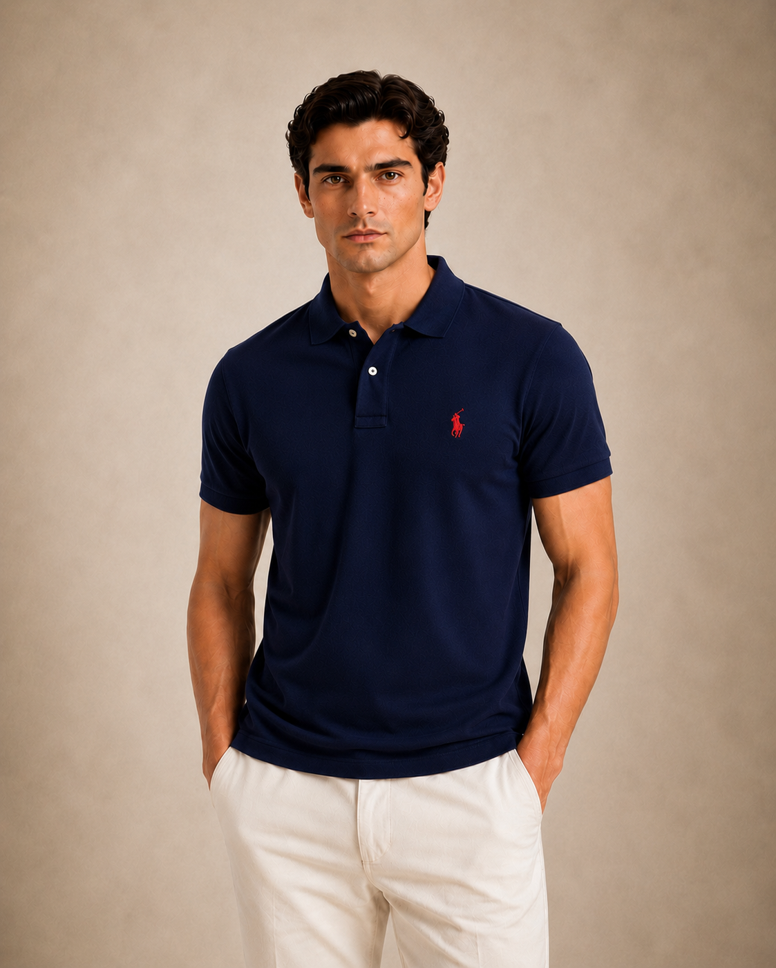 The Iconic Custom Slim Fit Mesh Navy Polo