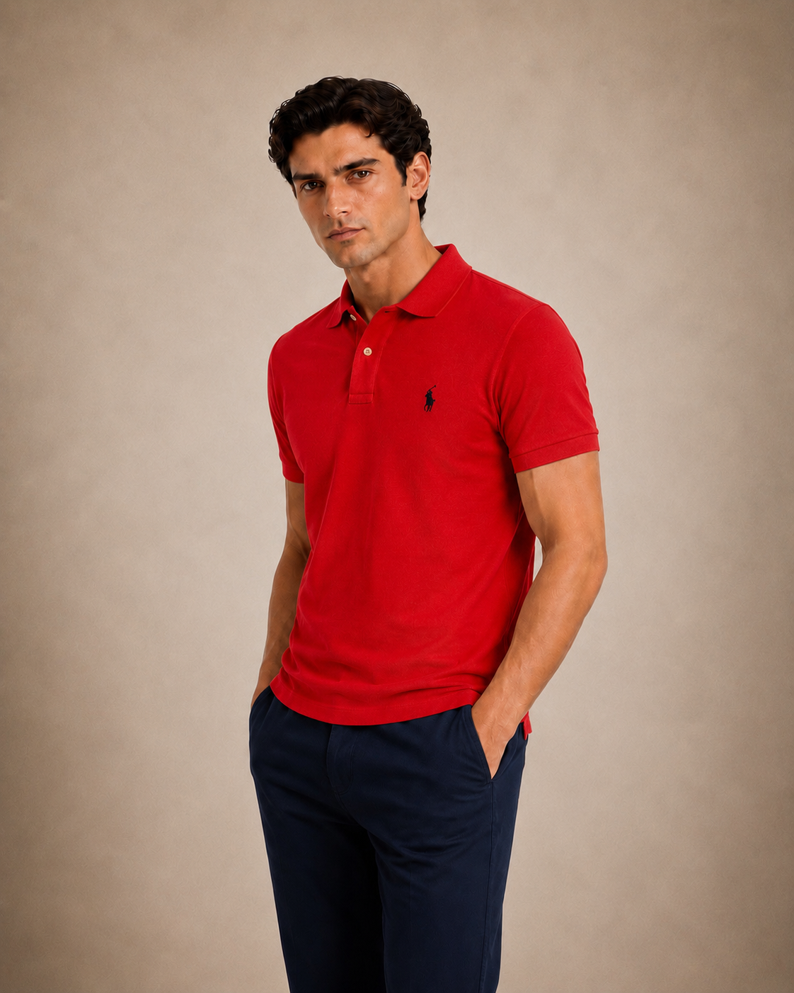 The Iconic Custom Slim Fit Mesh Red Polo
