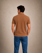 The Iconic Custom Slim Fit Mesh Mocha Brown Polo