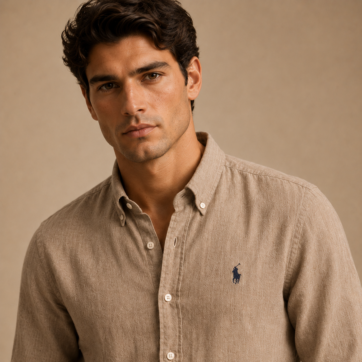 RL Custom Fit Linen Shirt Beige