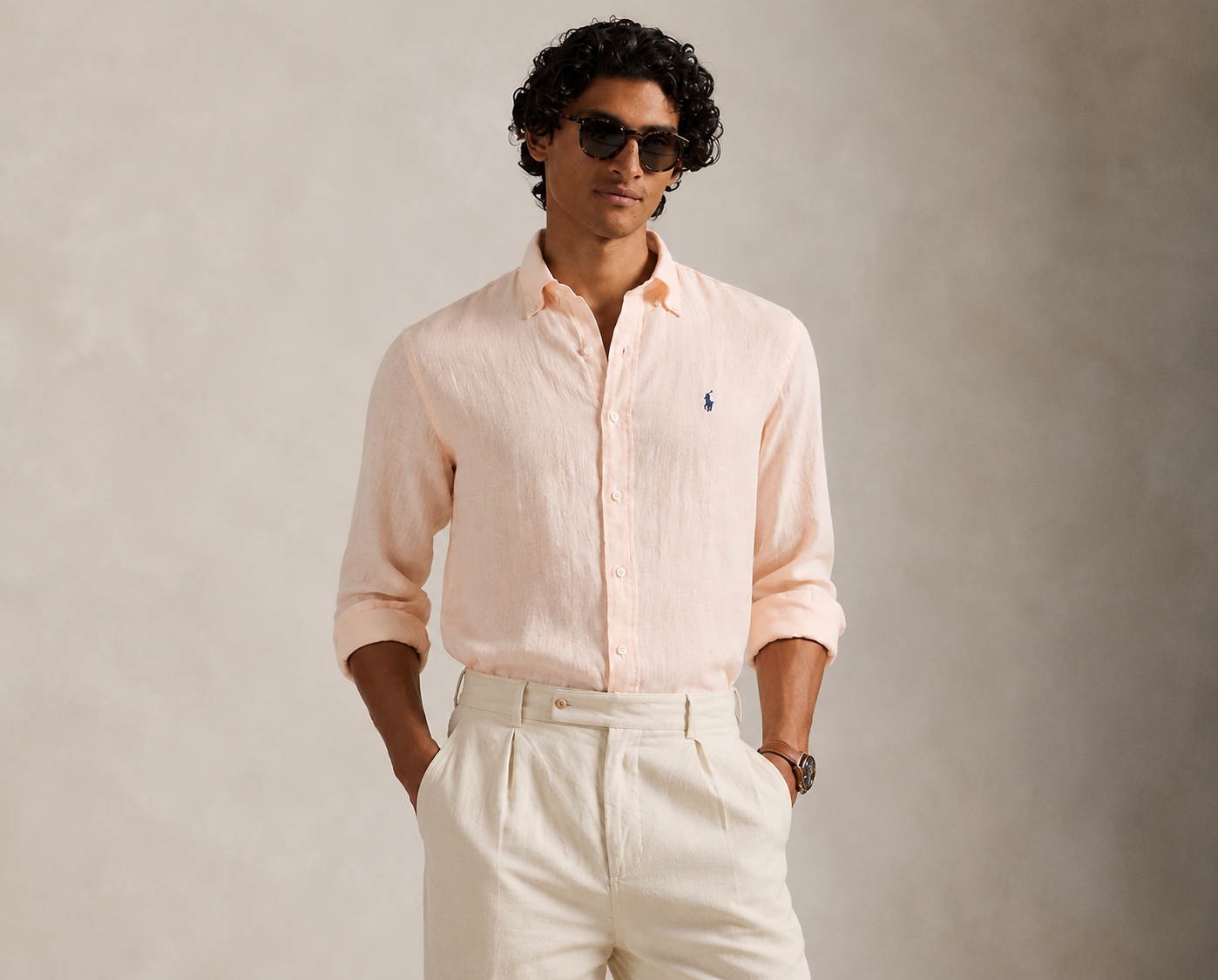 RL Custom Fit Linen Shirt Peach