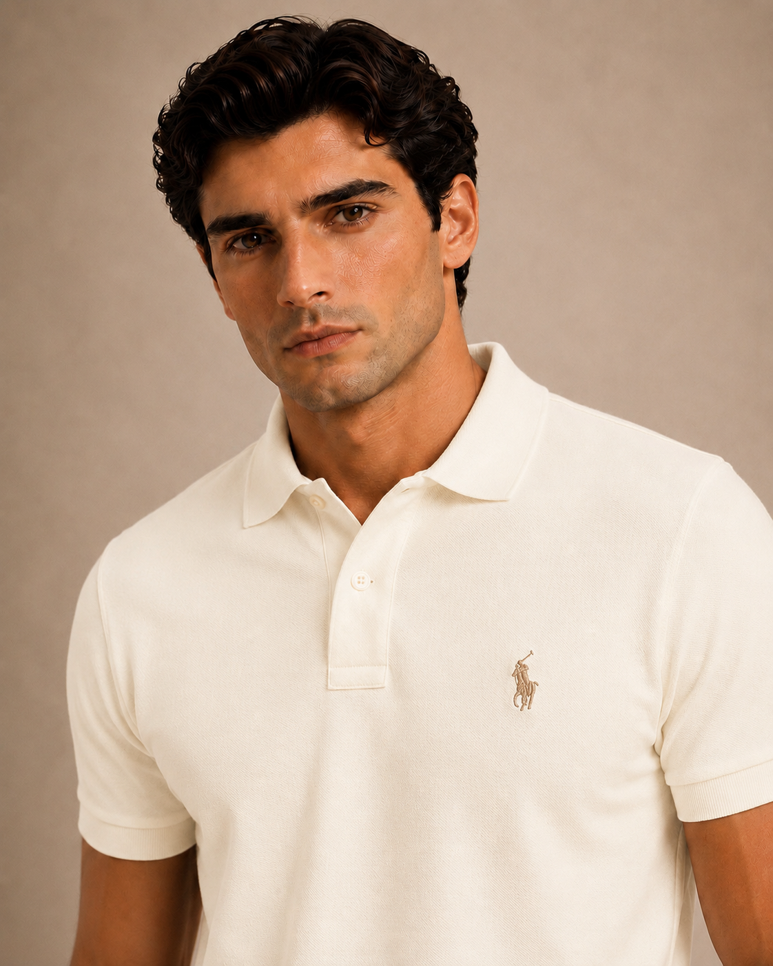The Iconic Custom Slim Fit Mesh Vintage Ivory Polo