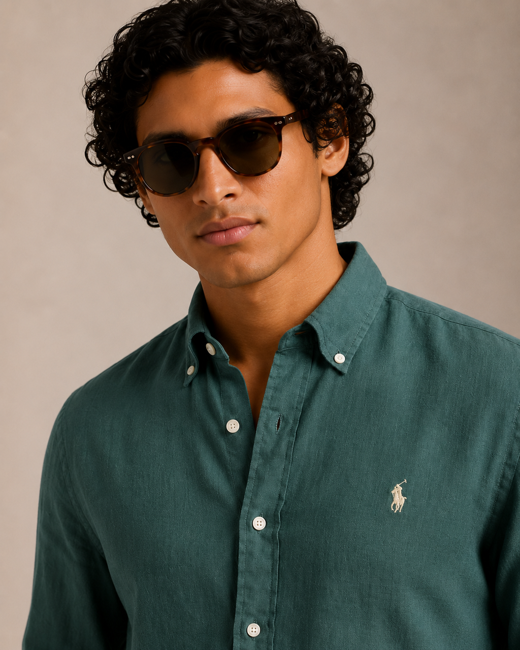 RL Custom Fit Linen Shirt Green