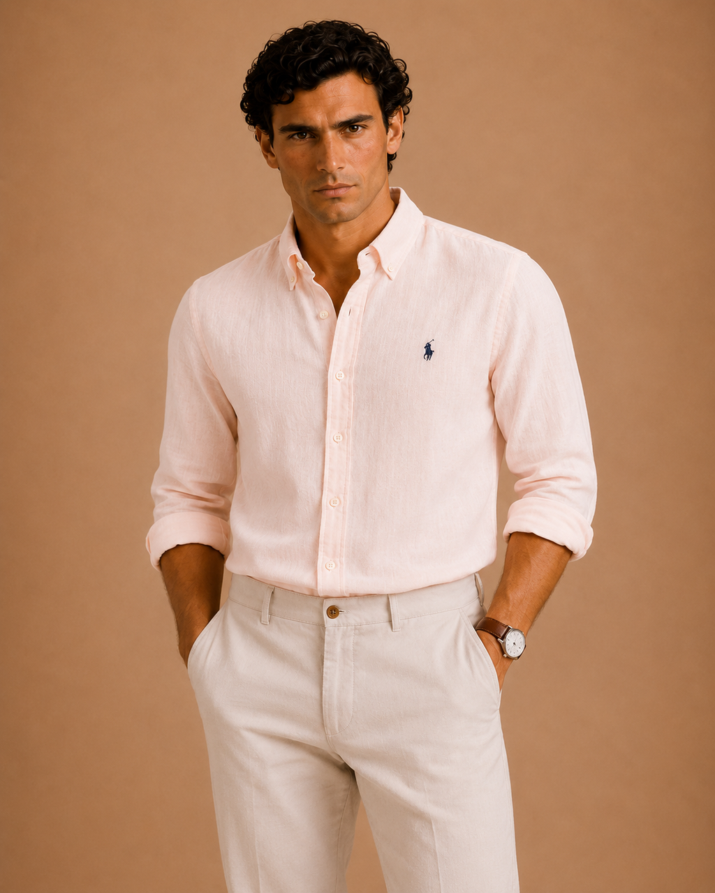 RL Custom Fit Linen Shirt Pink