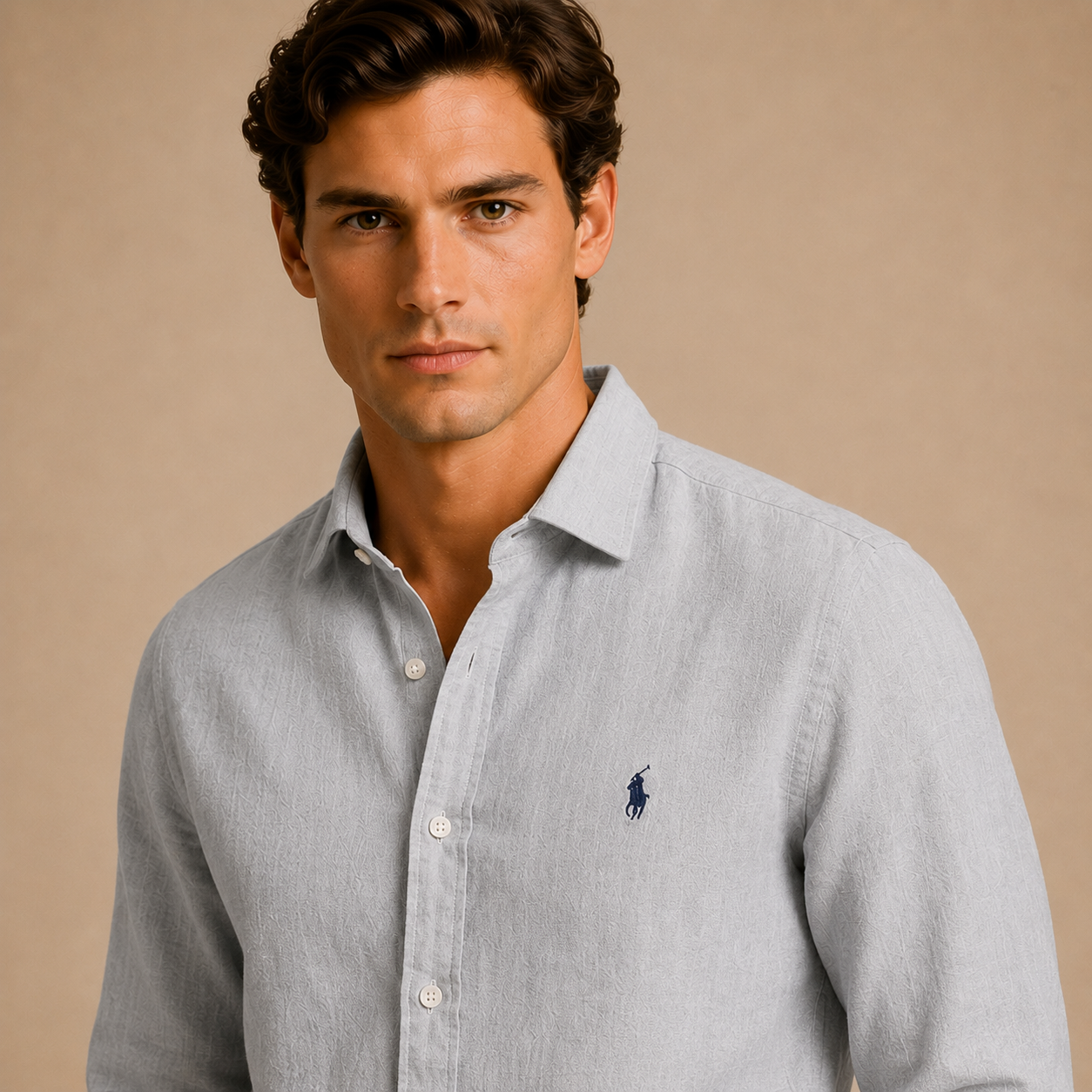 RL Custom Fit Linen Shirt Sky Grey
