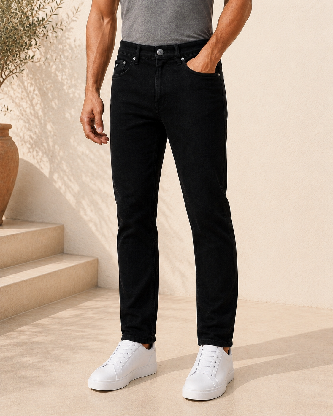 Tailored Slim Fit CK Jet Black Jeans