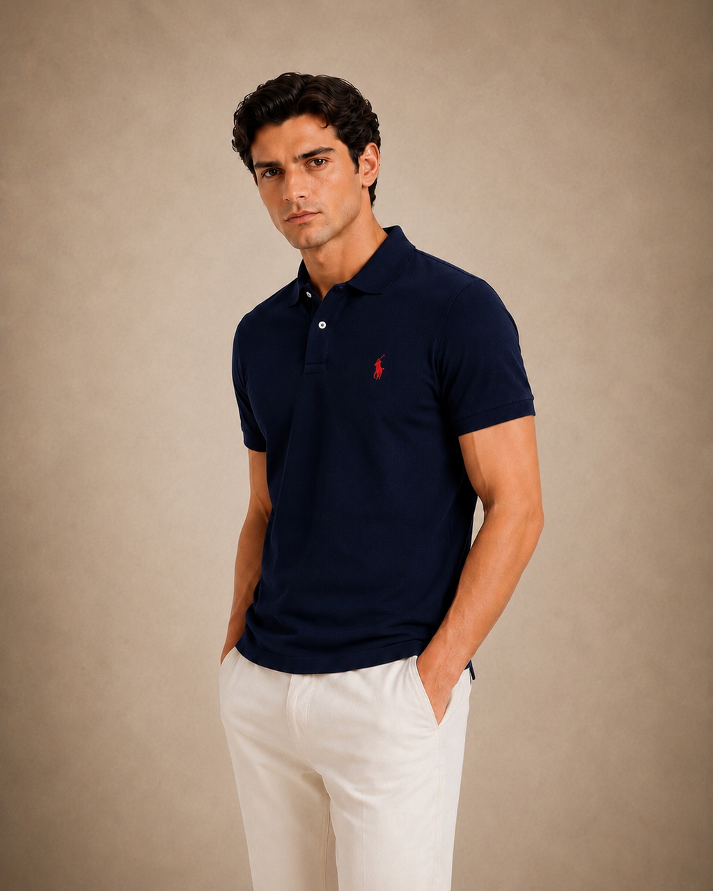 The Iconic Custom Slim Fit Mesh Navy Polo