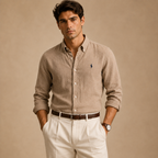 RL Custom Fit Linen Shirt Beige