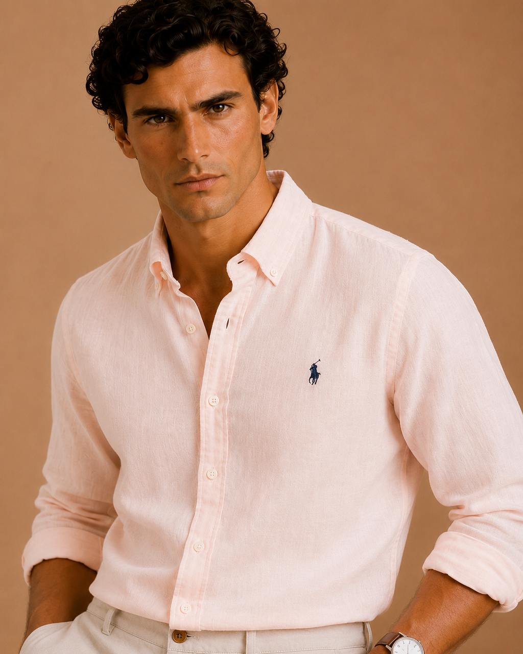RL Custom Fit Linen Shirt Pink