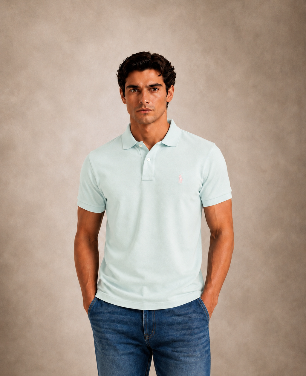 The Iconic Custom Slim Fit Mesh Ice Mint Polo
