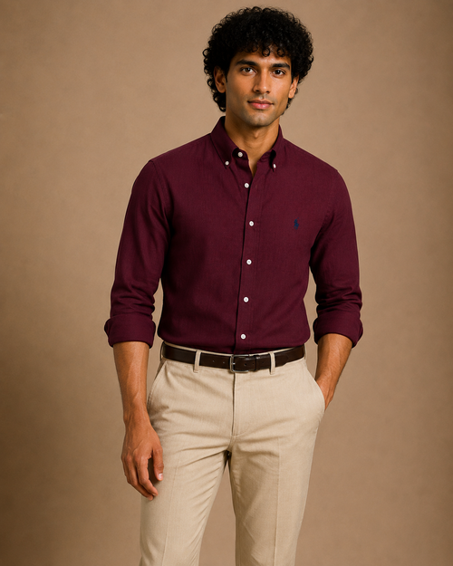 RL Polo Linen Blend Burgundy Shirt