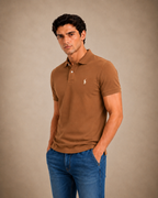 The Iconic Custom Slim Fit Mesh Mocha Brown Polo