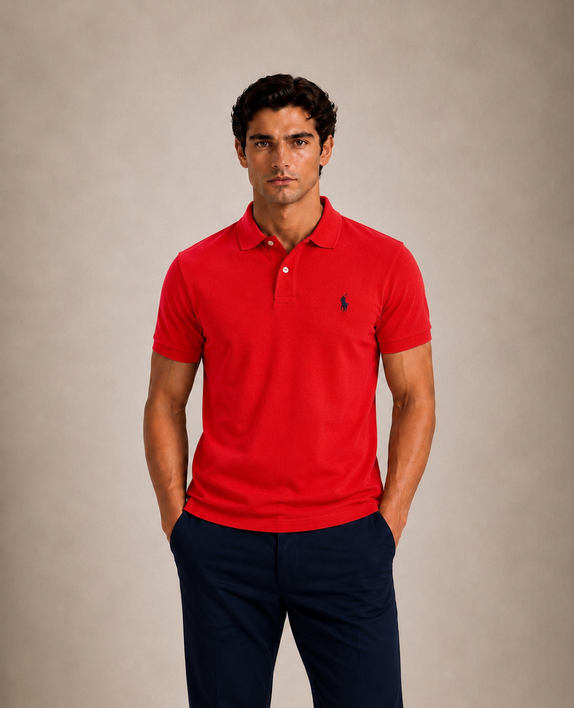 The Iconic Custom Slim Fit Mesh Red Polo