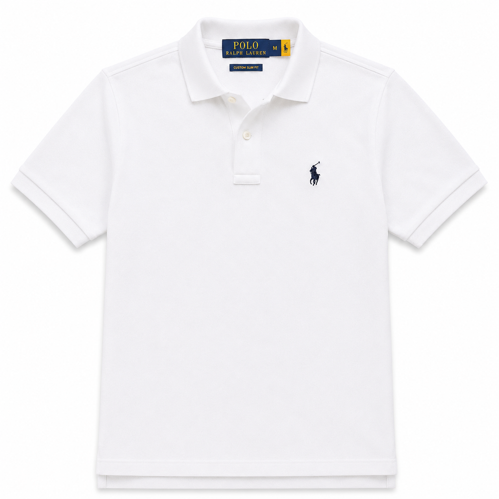 RL Polo Custom Slim Fit Mesh White Polo