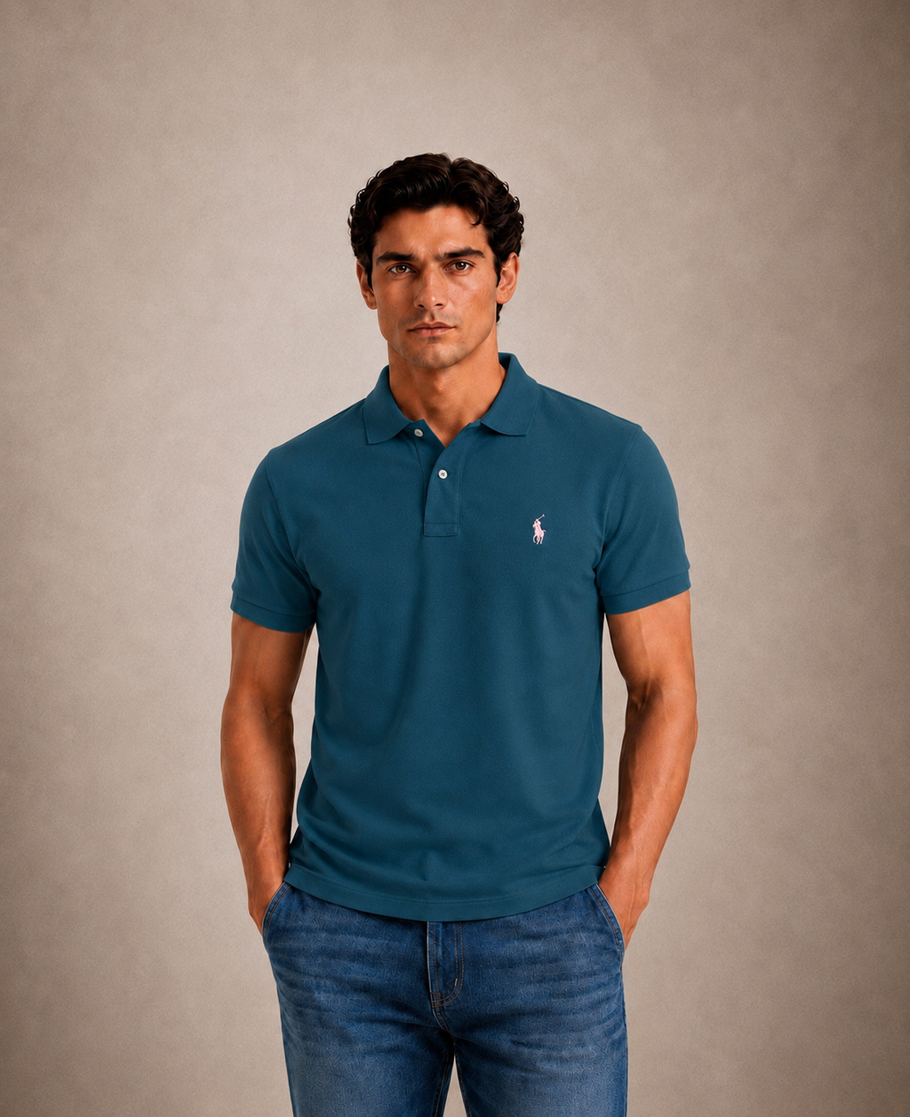 The Iconic Custom Slim Fit Mesh Ocen Teal Polo