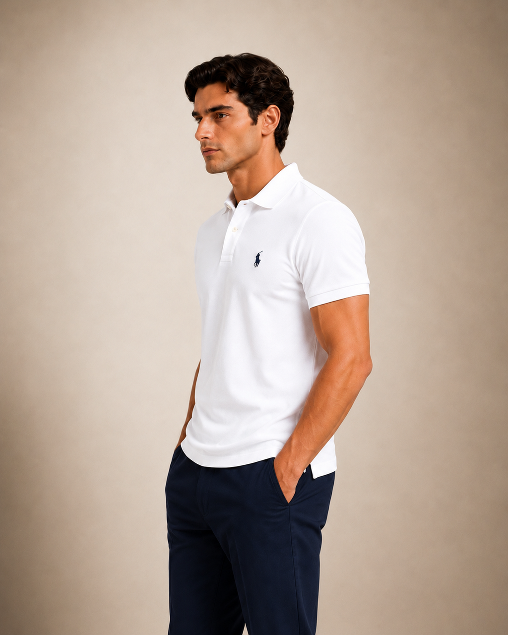 The Iconic Custom Slim Fit Mesh White Polo