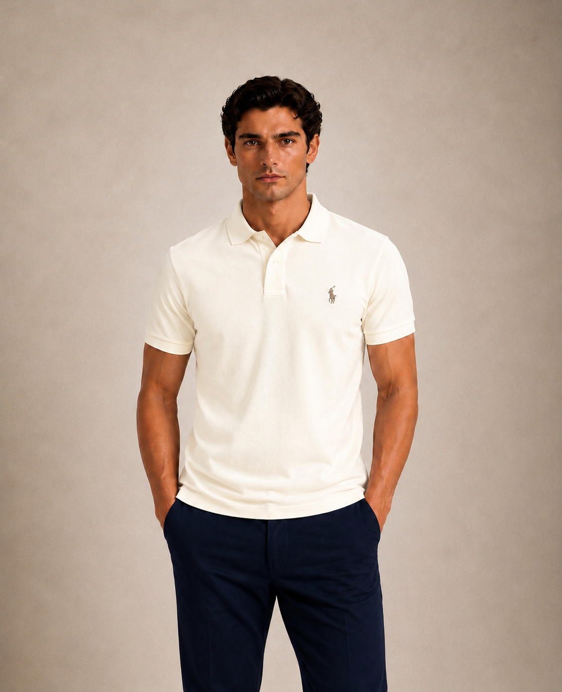 The Iconic Custom Slim Fit Mesh Vintage Ivory Polo