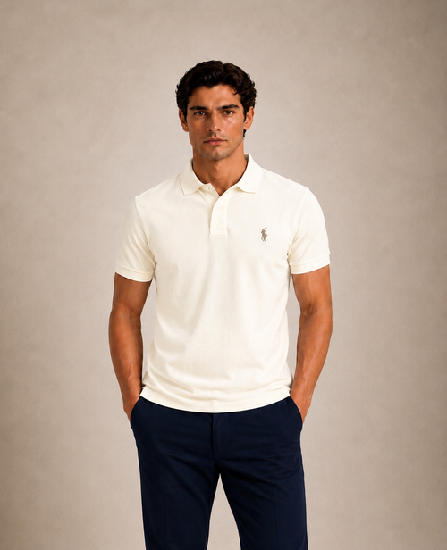 Iconic Custom Slim Fit Mesh Vintage Ivory Polo