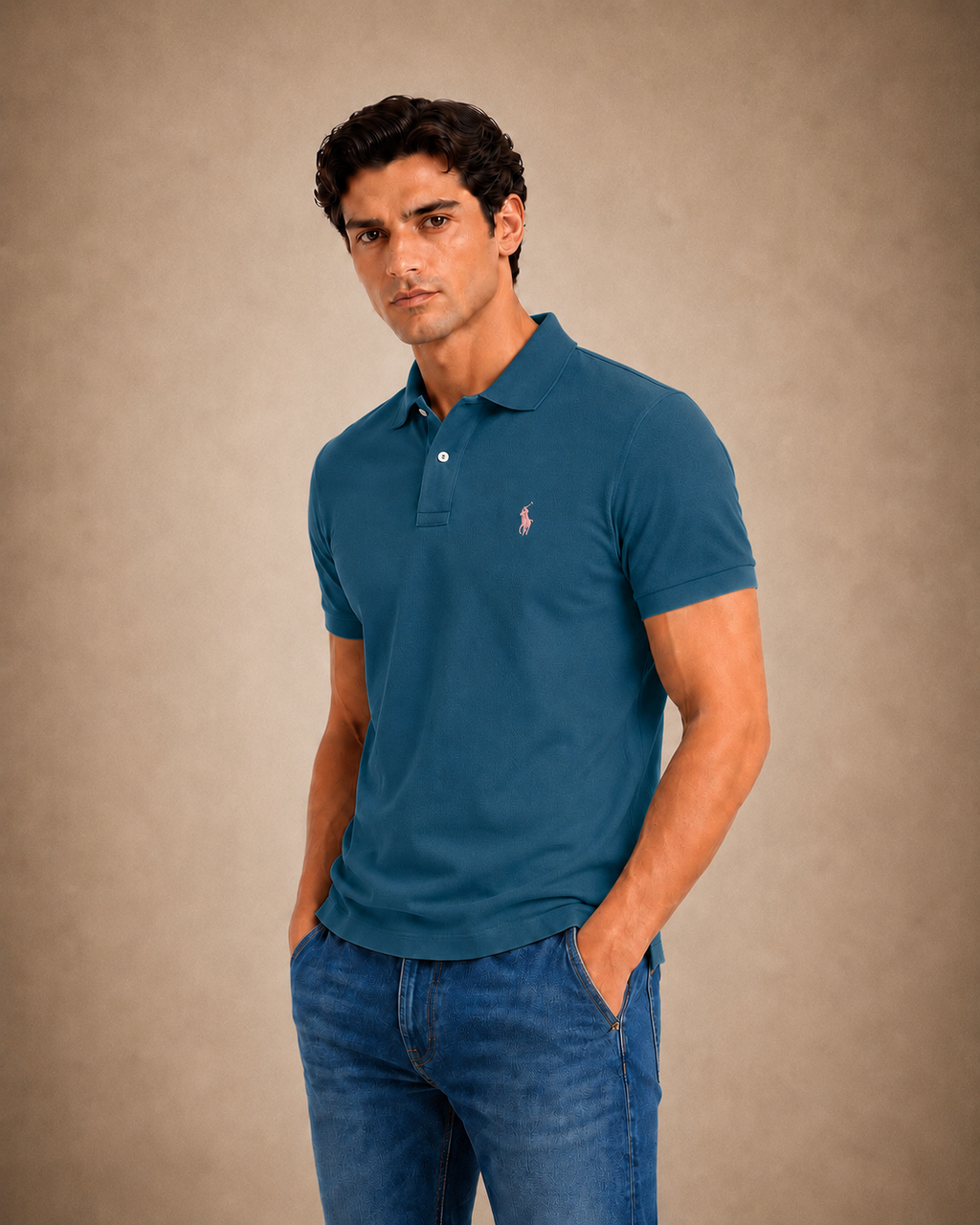 The Iconic Custom Slim Fit Mesh Ocen Teal Polo