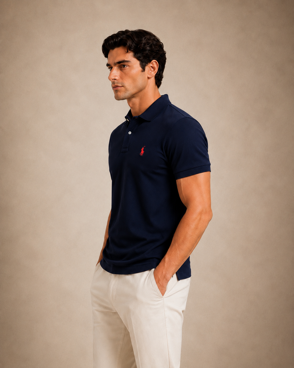 The Iconic Custom Slim Fit Mesh Navy Polo