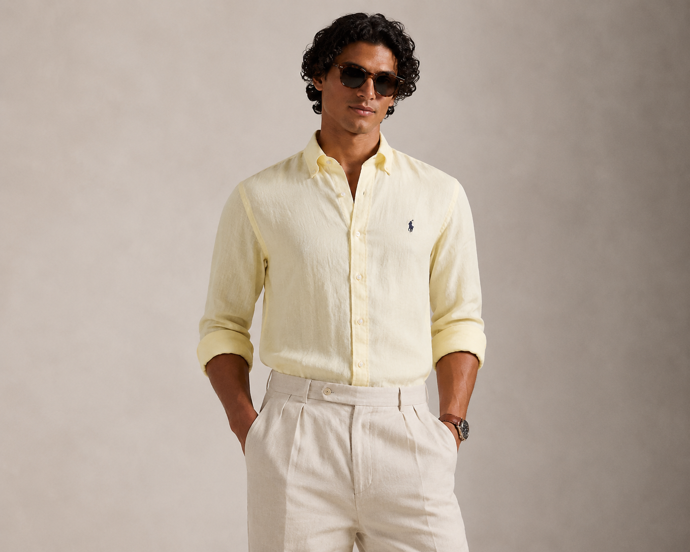 RL Custom Fit Linen Shirt Yellow