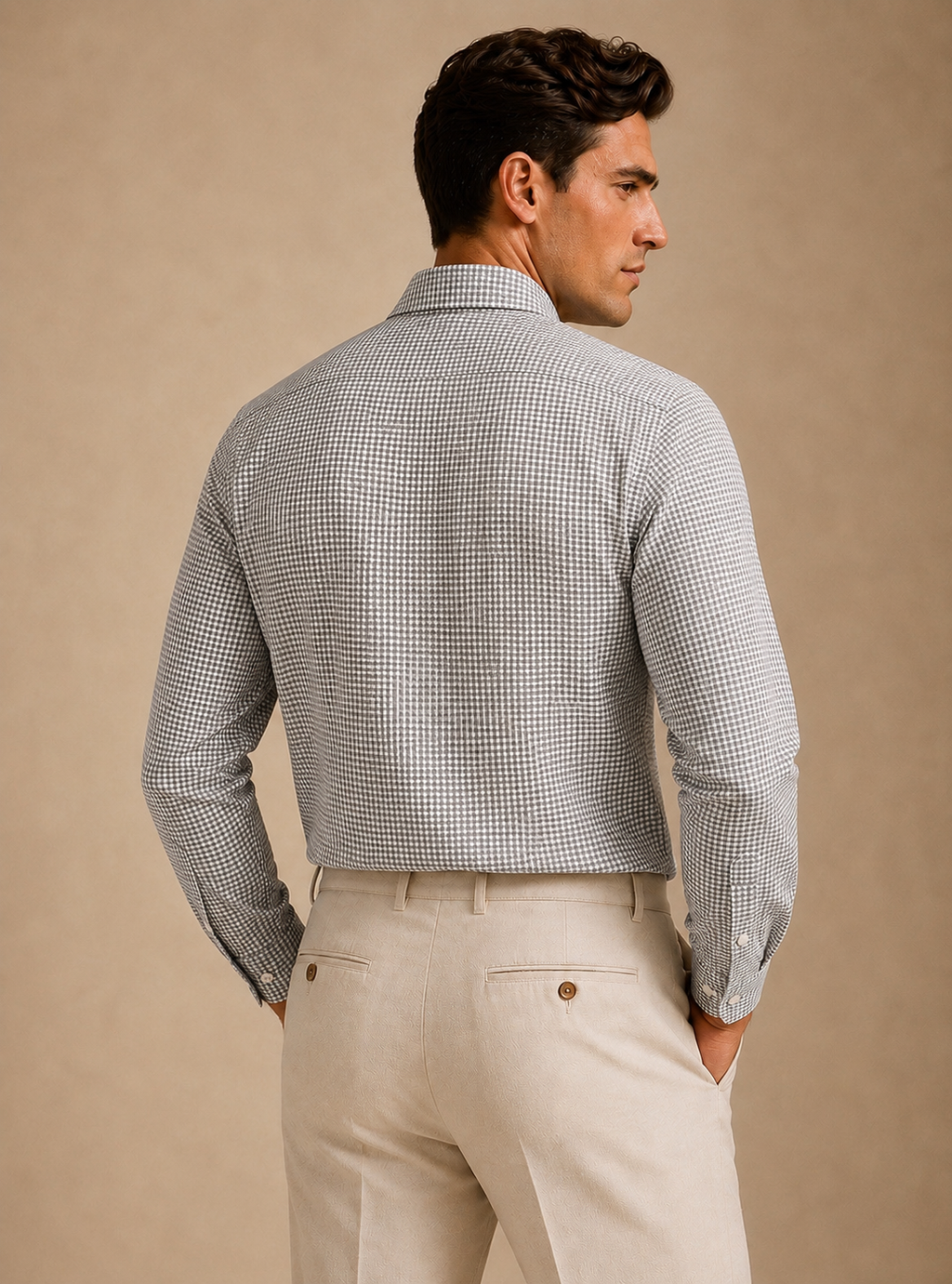 RL Custom Fit Gingham Oxford Shirt Light Grey