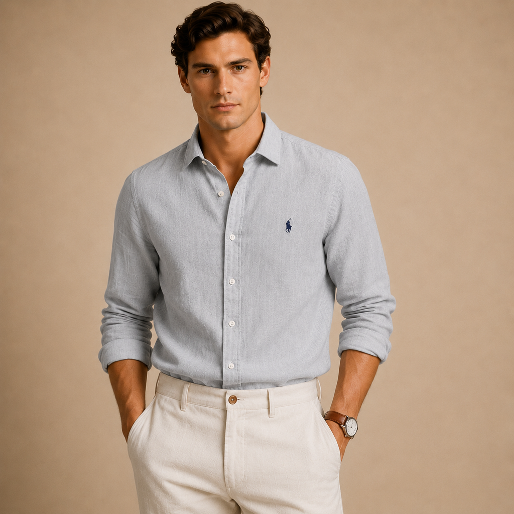 RL Custom Fit Linen Shirt Sky Grey