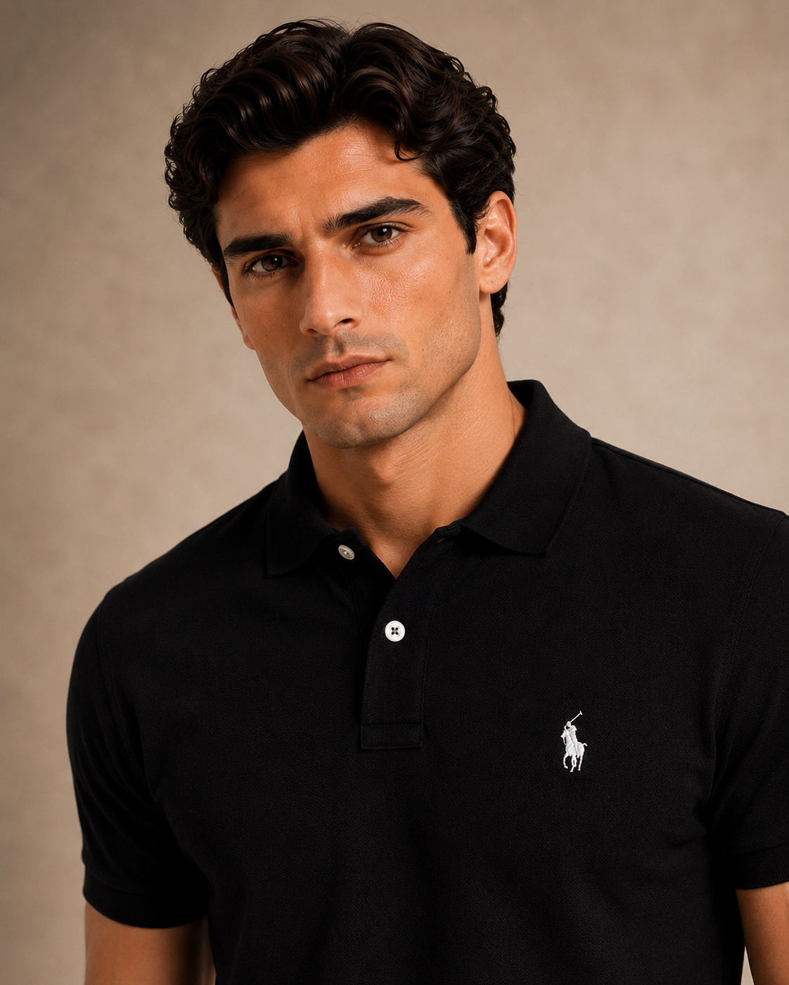 The Iconic Custom Slim Fit Mesh Black Polo