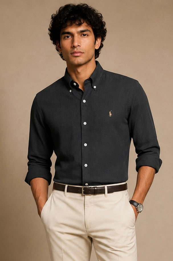 RL Polo Linen Blend Charcoal Slate Shirt