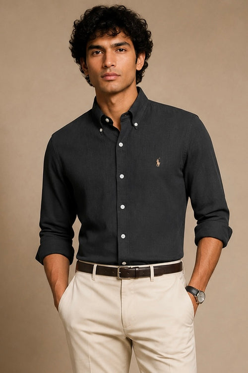 RL Polo Linen Blend Charcoal Slate Shirt