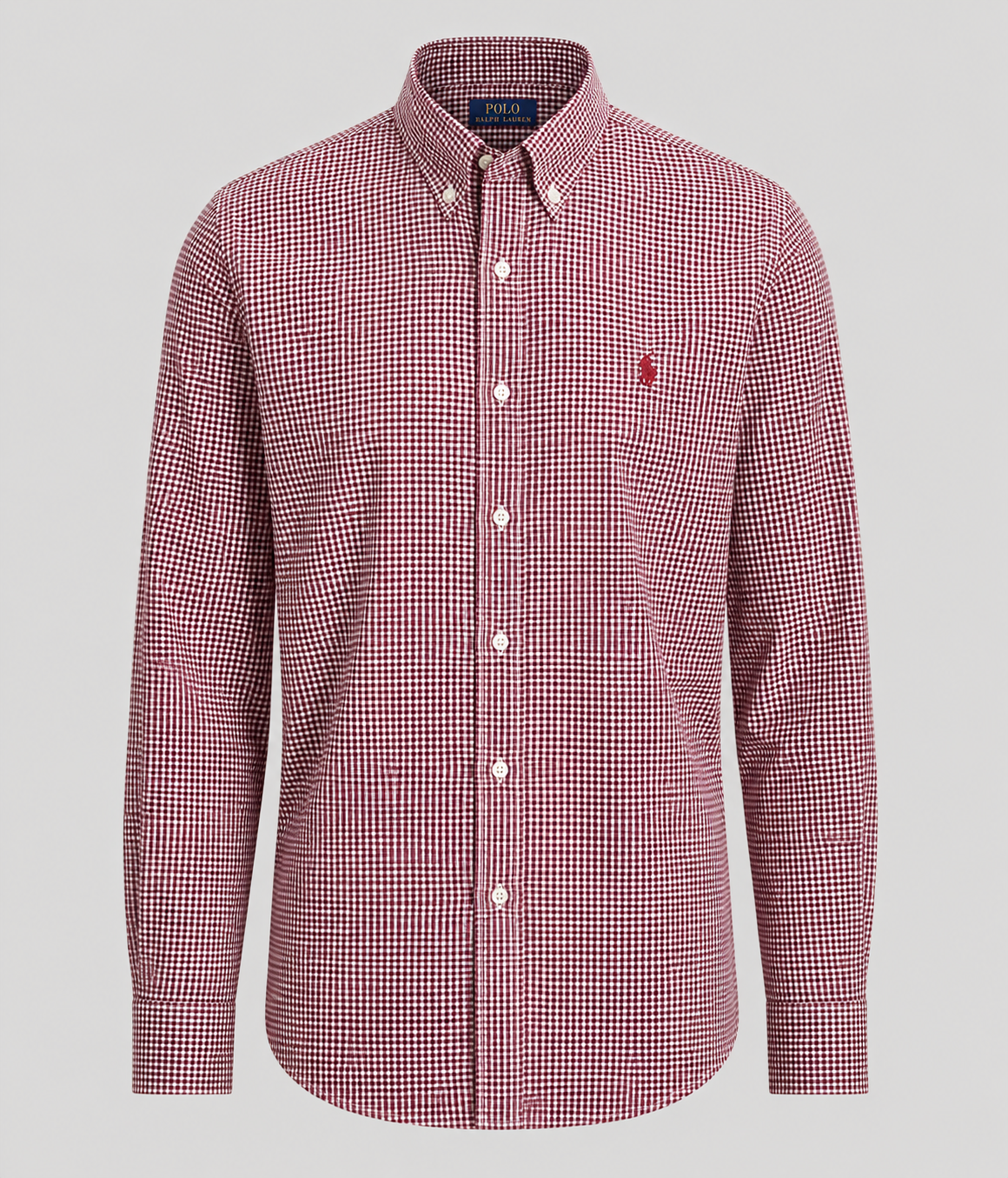 RL Custom Fit Gingham Oxford Shirt Maroon