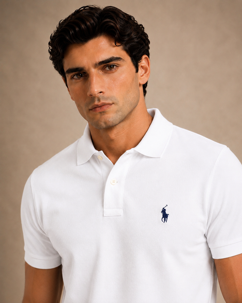 RL Polo Custom Slim Fit Mesh White Polo