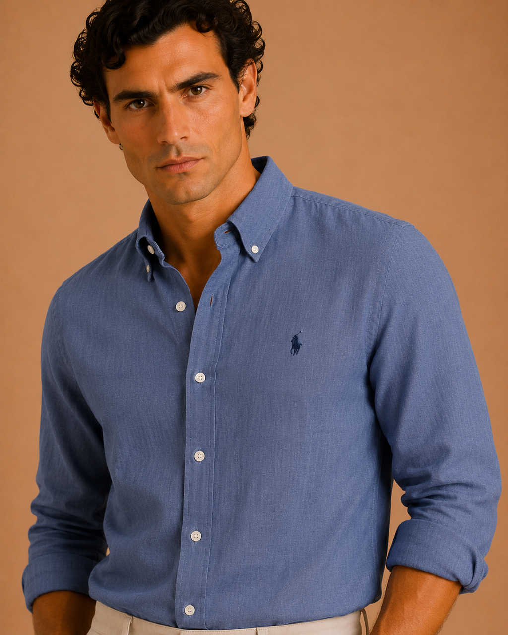 RL Custom Fit Linen Shirt Dusty Blue