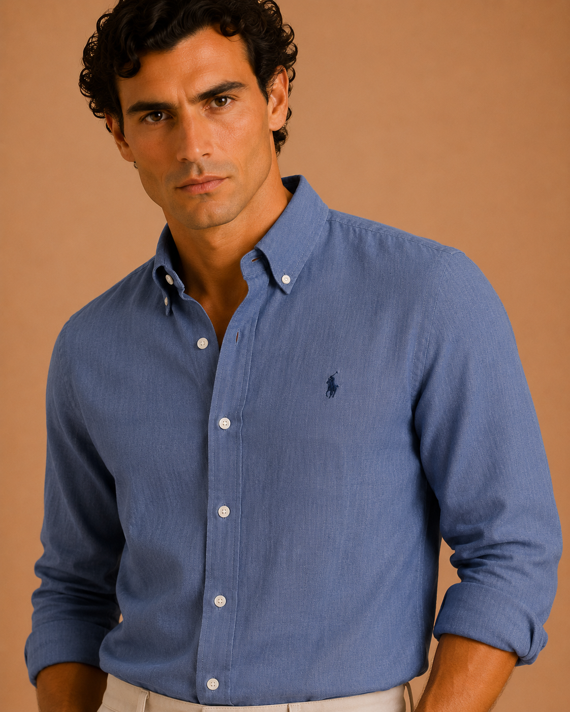 RL Custom Fit Linen Shirt Dusty Blue