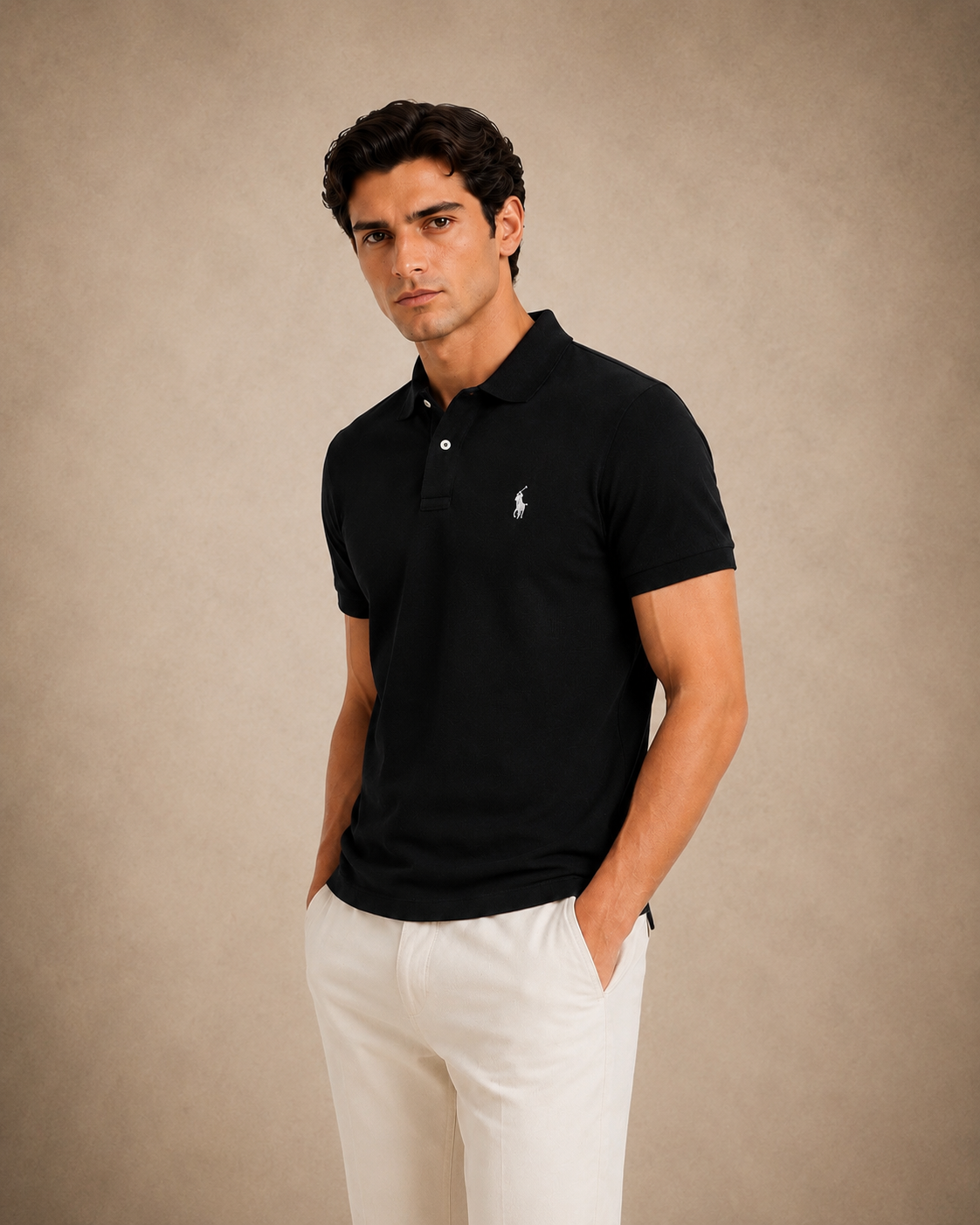 The Iconic Custom Slim Fit Mesh Black Polo