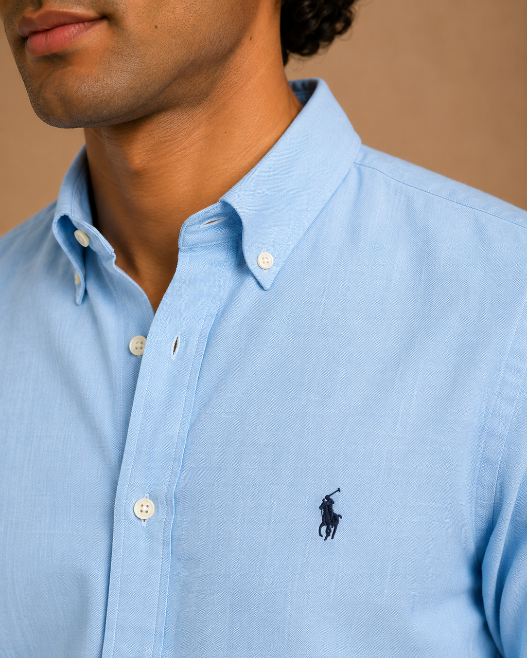 RL Polo Linen Blend Powder Blue Shirt