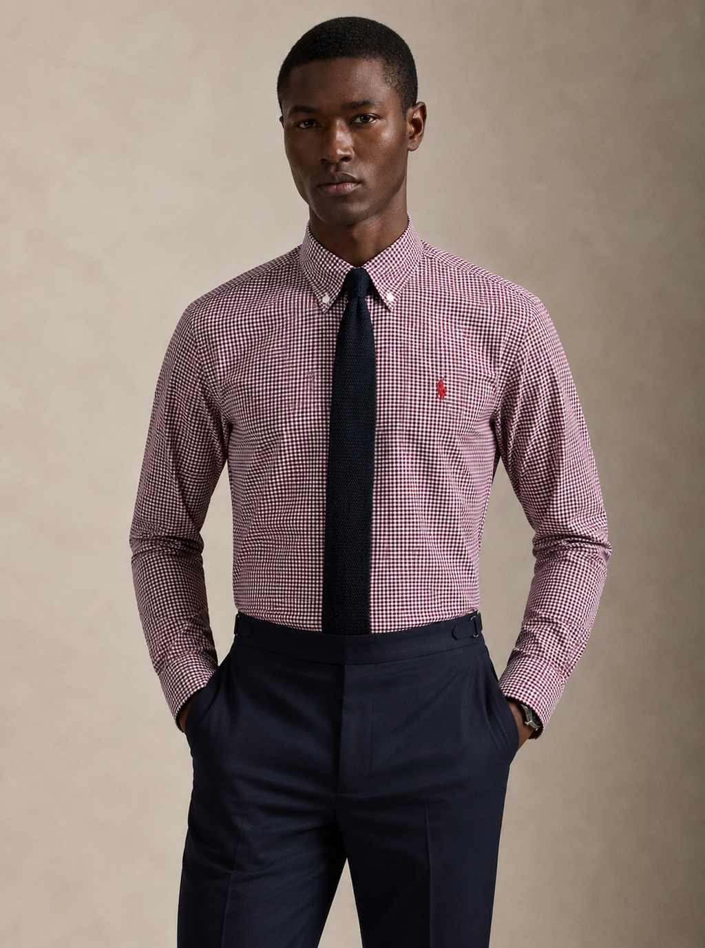 RL Custom Fit Gingham Oxford Shirt Maroon
