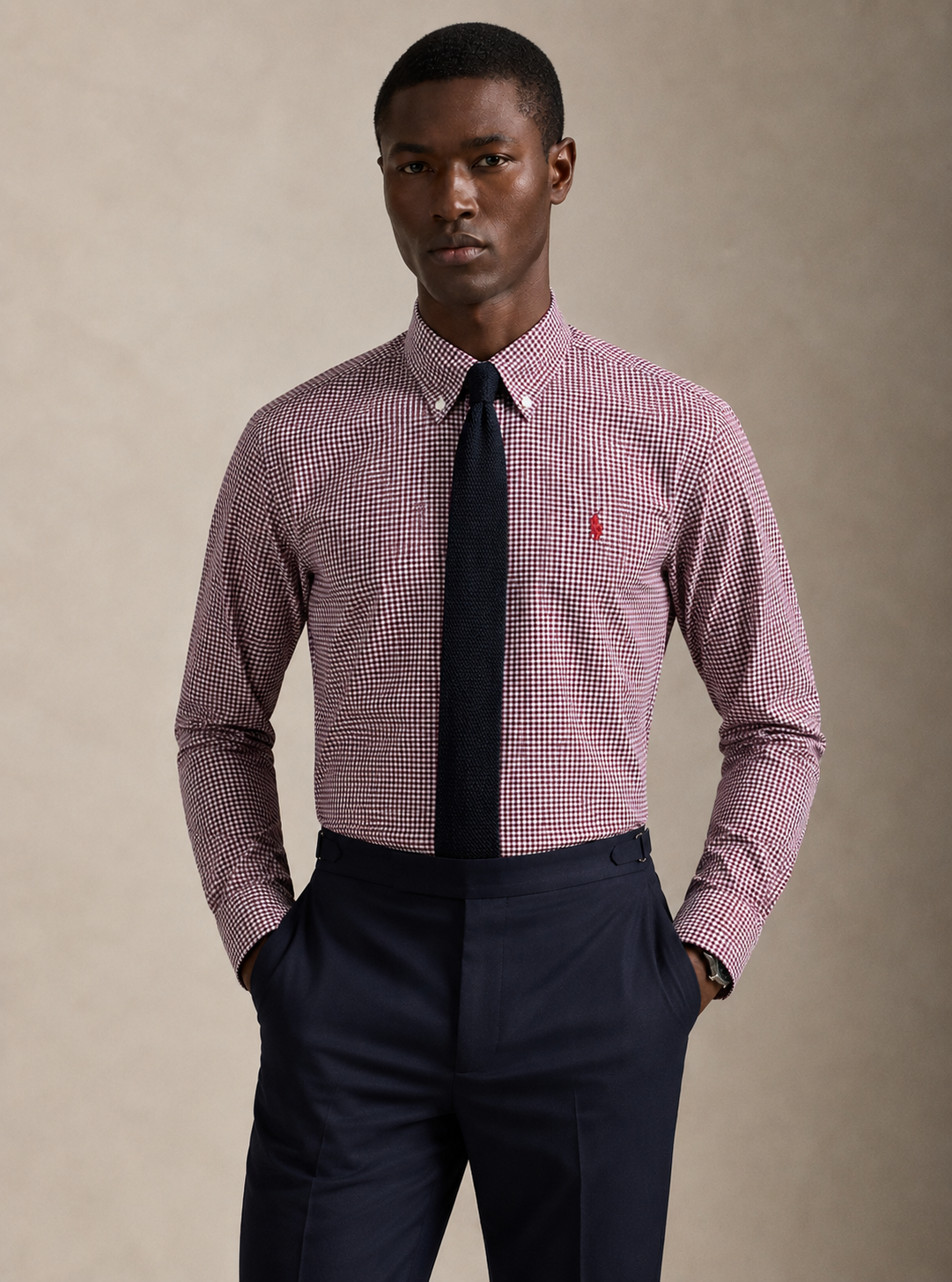 RL Custom Fit Gingham Oxford Shirt Maroon
