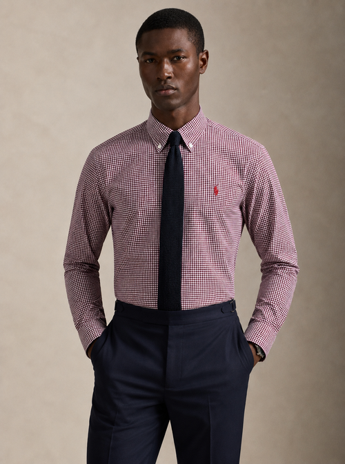 RL Custom Fit Gingham Oxford Shirt Maroon