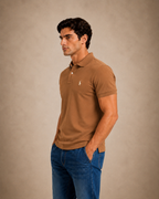 The Iconic Custom Slim Fit Mesh Mocha Brown Polo