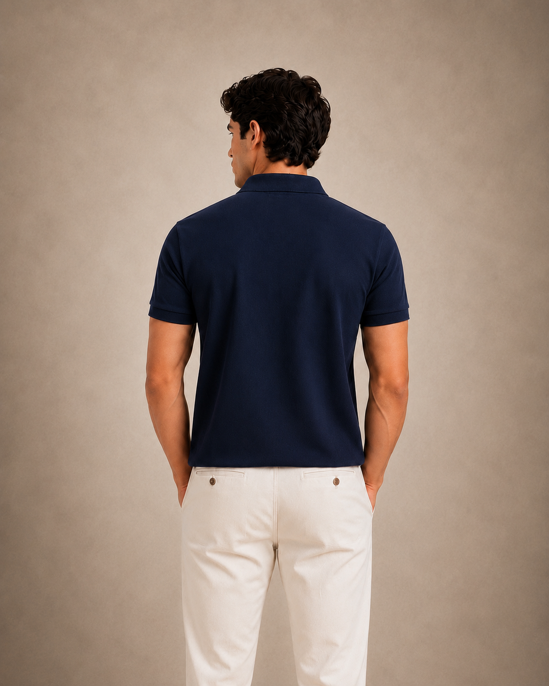 The Iconic Custom Slim Fit Mesh Navy Polo