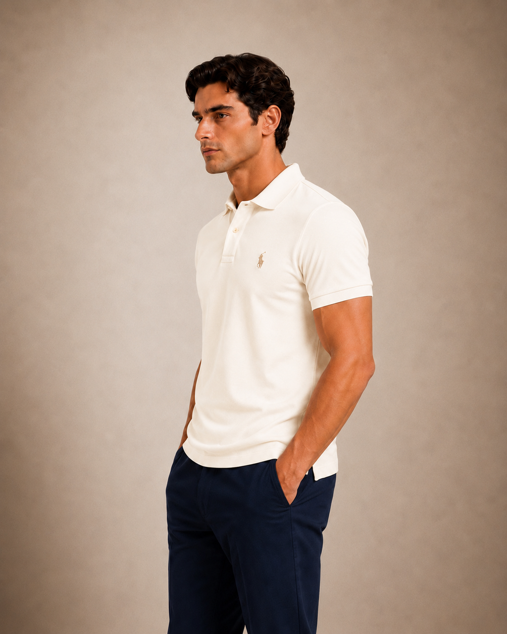 The Iconic Custom Slim Fit Mesh Vintage Ivory Polo