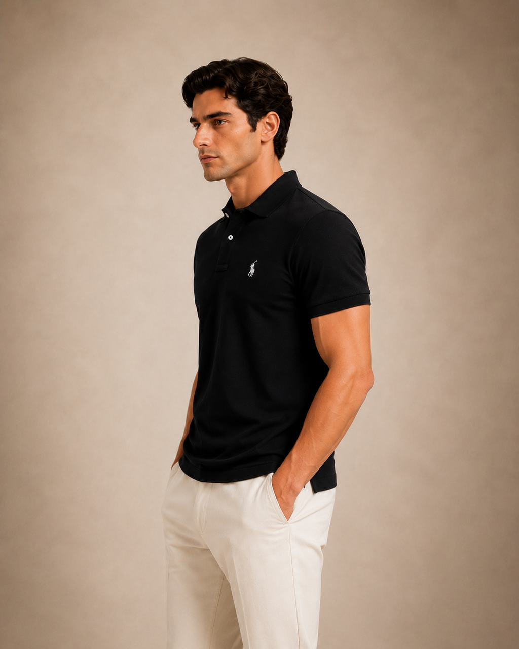 The Iconic Custom Slim Fit Mesh Black Polo