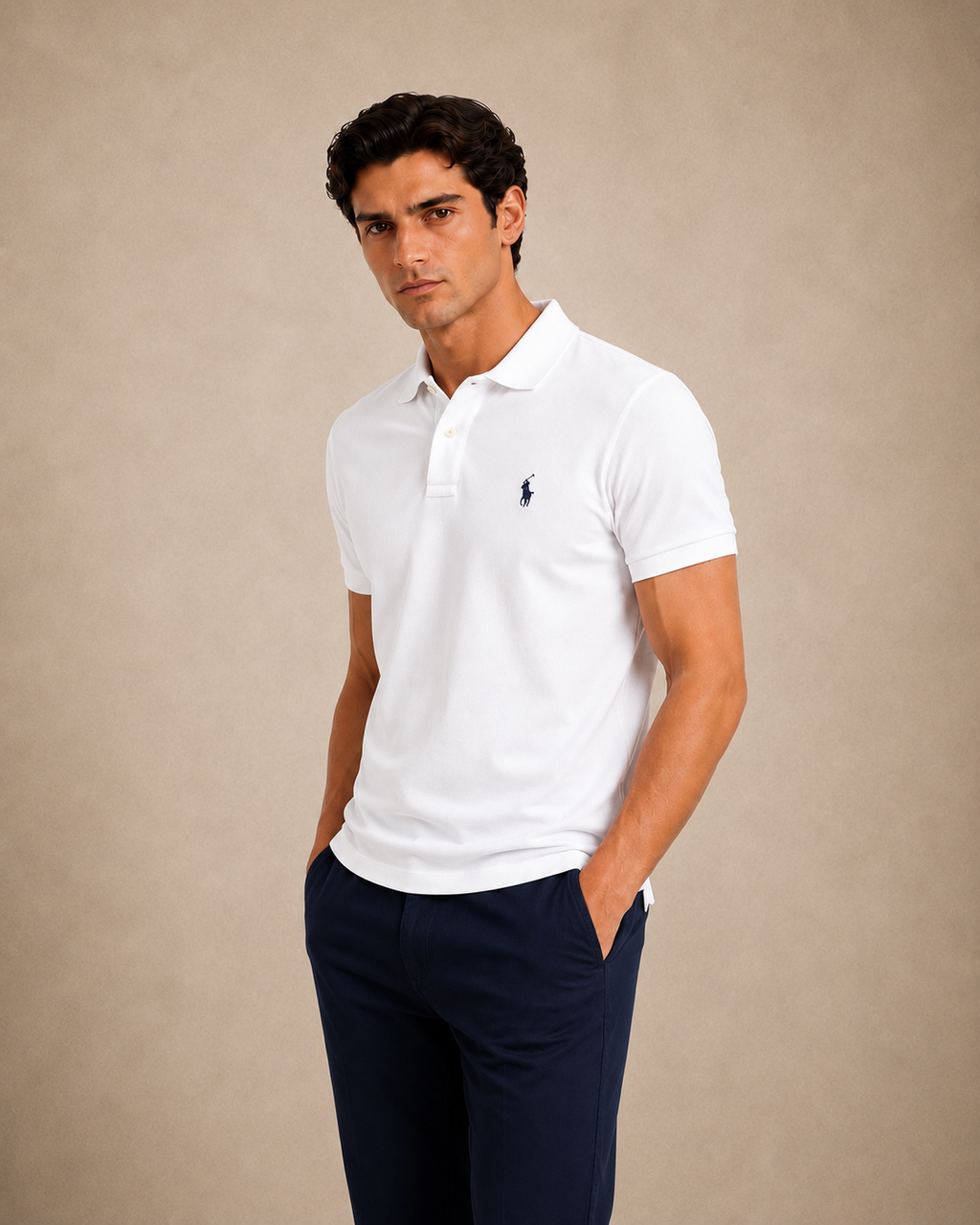 The Iconic Custom Slim Fit Mesh White Polo