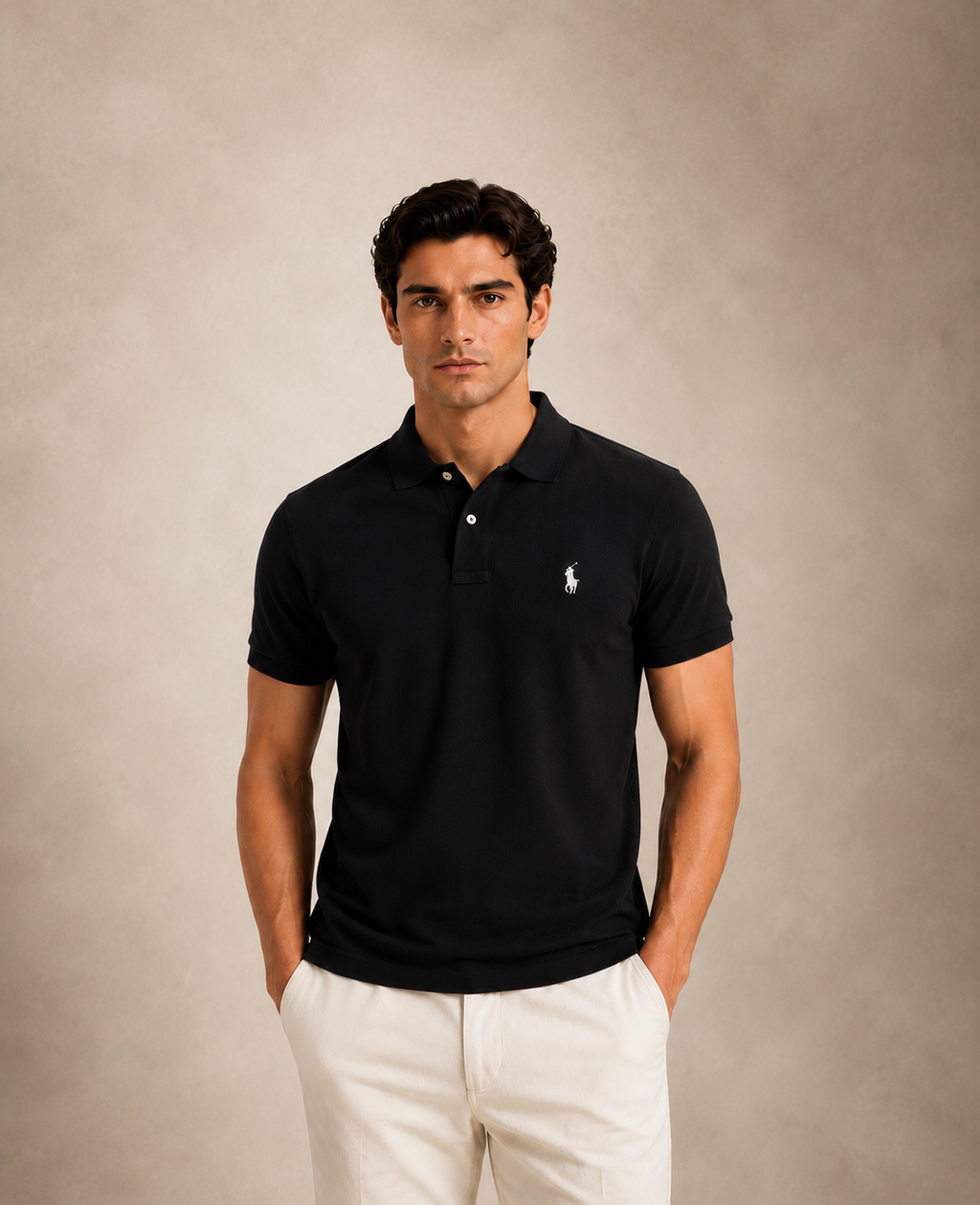 The Iconic Custom Slim Fit Mesh Black Polo