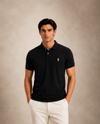 The Iconic Custom Slim Fit Mesh Black Polo