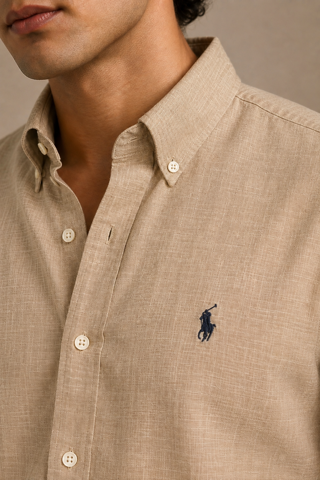 RL Polo Linen Blend Sandstone Khaki Shirt